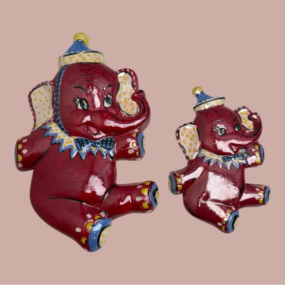 Other - Vintage Chalkware Circus Themed Elephant Nursery Decor Mother Baby MCM